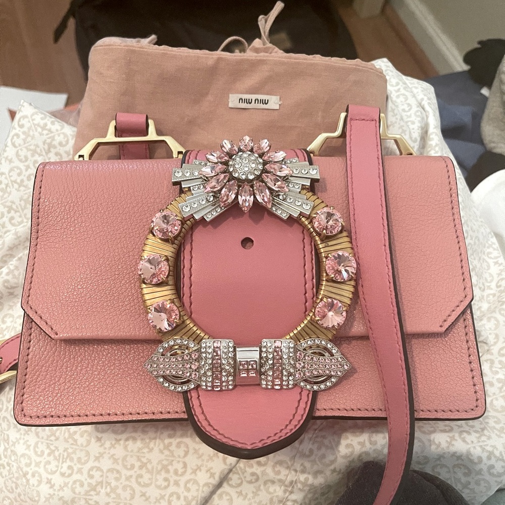 Miu Miu MiuLady Goatskin Pink Bejeweled crossbody